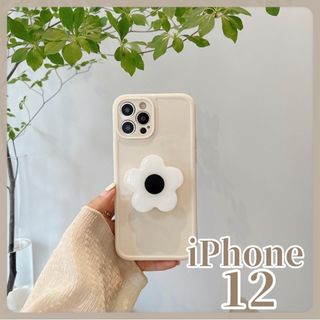 iPhoneケース iPhone12 グリップ付ケース スマホスタンド ベージュ(iPhoneケース)