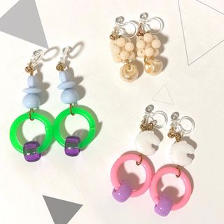 イヤリング ハンドメイド ノンホールピアス 3個セット アクセサリー【匿名配送】(イヤリング)