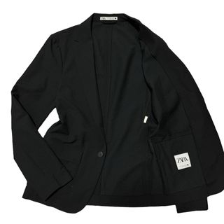 ザラ(ZARA)のZARA ザラ シアサッカー 2Bテーラードジャケット ブラック メンズ S(テーラードジャケット)