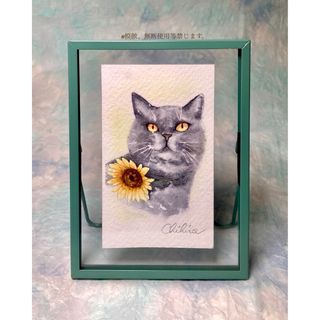 Chat et fleur "Chartreu" 透明水彩画(絵画/タペストリー)