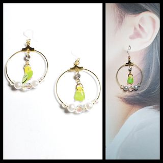 No.1412-B　インコ☆フープピアス・イヤリング(ピアス)