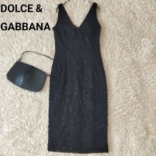 ドルチェアンドガッバーナ(DOLCE&GABBANA)のドルチェアンドガッバーナ 総レース ワンピース ノースリーブ ブラック(ひざ丈ワンピース)