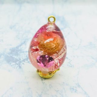 No.100 レジン ドライフラワーネックレス スワロフスキー ピンク(ネックレス)