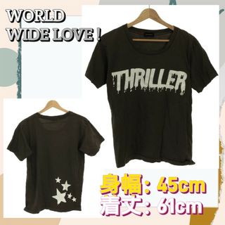 ワールドワイドラブ(WORLD WIDE LOVE!)のワールドワイドラブ トップス Tシャツ オーバルネック ブラック 英字プリント柄(Tシャツ/カットソー(半袖/袖なし))