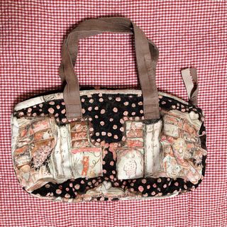 ツモリチサトキャリー(tsumori chisato CARRY)のツモリチサト＊ハウス柄＊トートバッグ＊くま＊女の子＊薔薇＊ラメ＊ねこお花ブラック(トートバッグ)