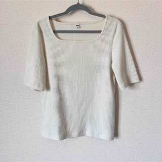 ユニクロ(UNIQLO)のユニクロ　リブ　スクエアネック　Tシャツ　エムサイズ　トップス　M 白　ホワイト(Tシャツ/カットソー(半袖/袖なし))