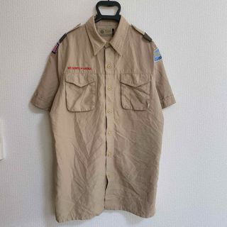 ボーイスカウト 半袖シャツ  ワッペン　海外古着　ベージュ　L XL 古着(シャツ)