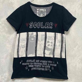 スカラー(ScoLar)のScoLar スカラー ブラック 黒 アニマルバス デザイン Tシャツ M(Tシャツ(半袖/袖なし))