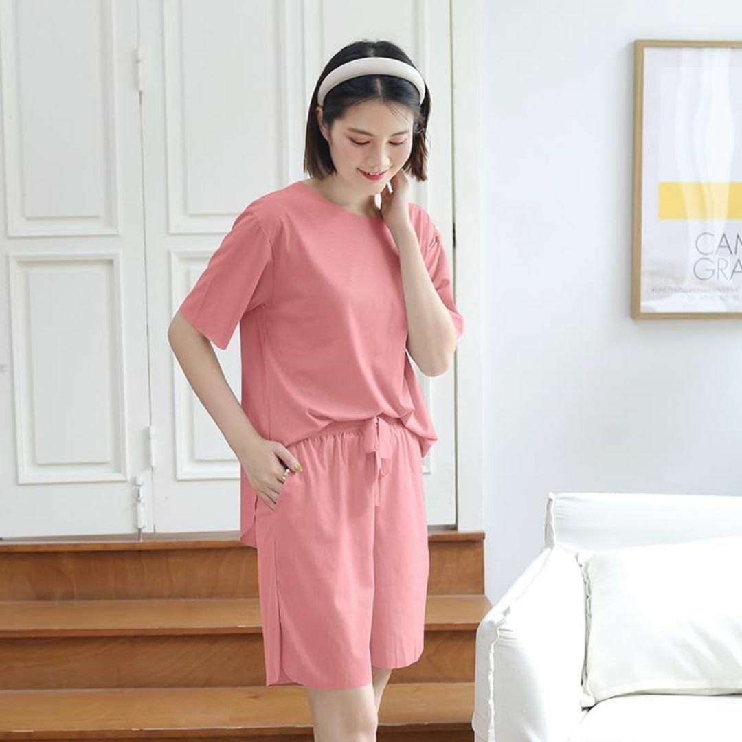 【色: ピンク】[Xingxin] パジャマ レディース 夏 半袖 3点セット  レディースのファッション小物(その他)の商品写真