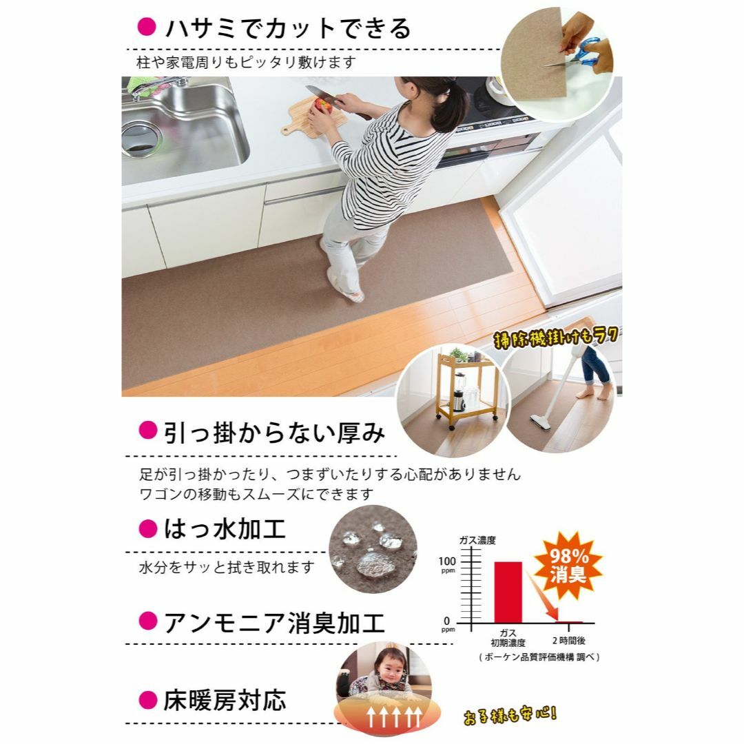 【日本製 撥水 消臭 洗える】サンコー キッチンマット ずれない 台所マット ロ インテリア/住まい/日用品のキッチン/食器(その他)の商品写真