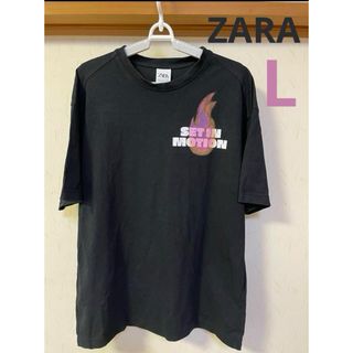 ザラ(ZARA)のザラ ZARA プリントＴシャツ 半袖 コットン ブラック×ピンク メンズ L(Tシャツ/カットソー(半袖/袖なし))