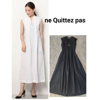 ne Quittez pas - 美品 ヌキテパ ポプリン ソリッド スリーブレス ドレス ロングワンピース