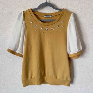 オリーブデオリーブ(OLIVEdesOLIVE)のオリーブデオリーブ　半袖　トップス　ビジュー　マスタード　シフォン(Tシャツ(半袖/袖なし))