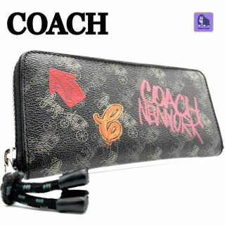 コーチ(COACH)のコーチ 長財布　ラウンドファスナー　スリム アコーディオン ジップ ブラック 黒(財布)