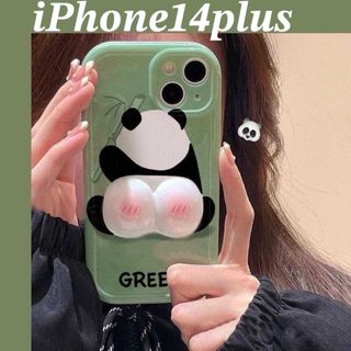 iPhoneケース パンダ グリーン お尻 立体  iPhone14Plus(iPhoneケース)