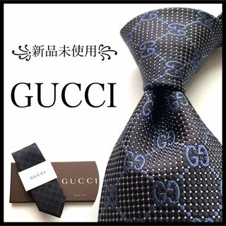 グッチ(Gucci)の꧁新品未使用꧂ 箱付き グッチ ネクタイ GG柄 クレスト ブラック ブルー(ネクタイ)