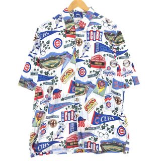 レインスプーナー(Reyn Spooner)の古着 レインスプーナー REYNSPOONER GENUINE MERCHANDISE MLB CHICAGO CUBS シカゴカブス 総柄 ハワイアンアロハシャツ メンズL /eaa442058(シャツ)