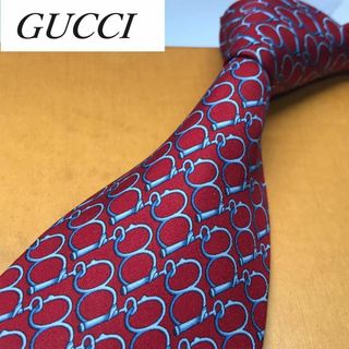 グッチ(Gucci)の★GUCCI グッチ★ ブランド ネクタイ シルク イタリア製 馬具 総柄 赤系(ネクタイ)