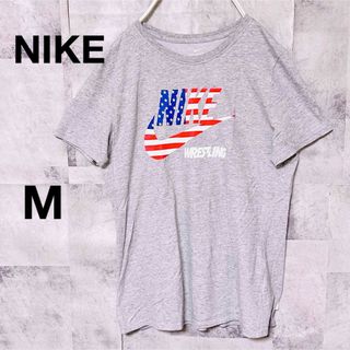 ナイキ(NIKE)のナイキTシャツ　DRI-FIT アメリカ国旗柄　センターロゴ　M シルバー(Tシャツ/カットソー(半袖/袖なし))