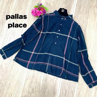 pallas place パラスパレス　チェック柄　インディゴ　藍色　長袖シャツ(シャツ/ブラウス(長袖/七分))