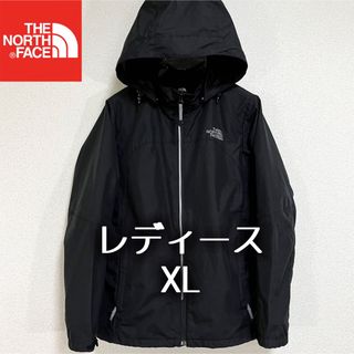 ザノースフェイス(THE NORTH FACE)の美品 ノースフェイス マウンテンパーカー レディースXL フード着脱可 ブラック(ナイロンジャケット)