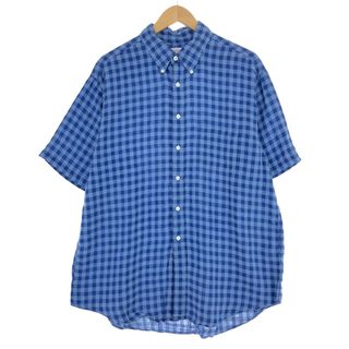 ブルックスブラザース(Brooks Brothers)の古着 ブルックスブラザーズ Brooks Brothers 346 チェック柄 半袖 リネン ボタンダウンシャツ メンズL /eaa431667(シャツ)