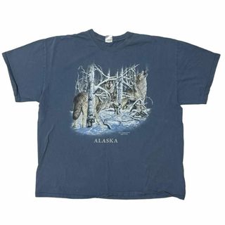 ギルタン(GILDAN)のGILDAN 半袖Tシャツ アニマルT アラスカ オオカミ 雪 US古着e39(Tシャツ/カットソー(半袖/袖なし))