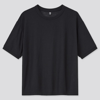 ユニクロ(UNIQLO)のUNIQLO ユニクロ シアークルーネックＴ 黒 ブラック L(Tシャツ(半袖/袖なし))
