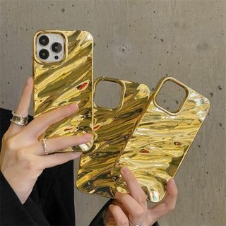 iphoneケース　高級 3D 光沢　耐衝撃　波紋　ファッション　ゴールド(iPhoneケース)