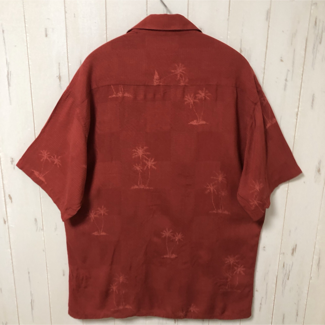 CAMPIA レーヨン 半袖シャツ 刺繍 ヤシの木 赤 レッド Mサイズ 古着 メンズのトップス(シャツ)の商品写真