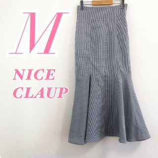 ナイスクラップ(NICE CLAUP)のナイスクラップ　フレアスカート　M　ホワイト　ネイビー　ギンガムチェック　ポリ(ロングスカート)