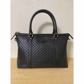 グッチ(Gucci)のグッチ　マイクロシマ　ハンドバッグ　2way　GG　レザー　ブラック 美品(トートバッグ)