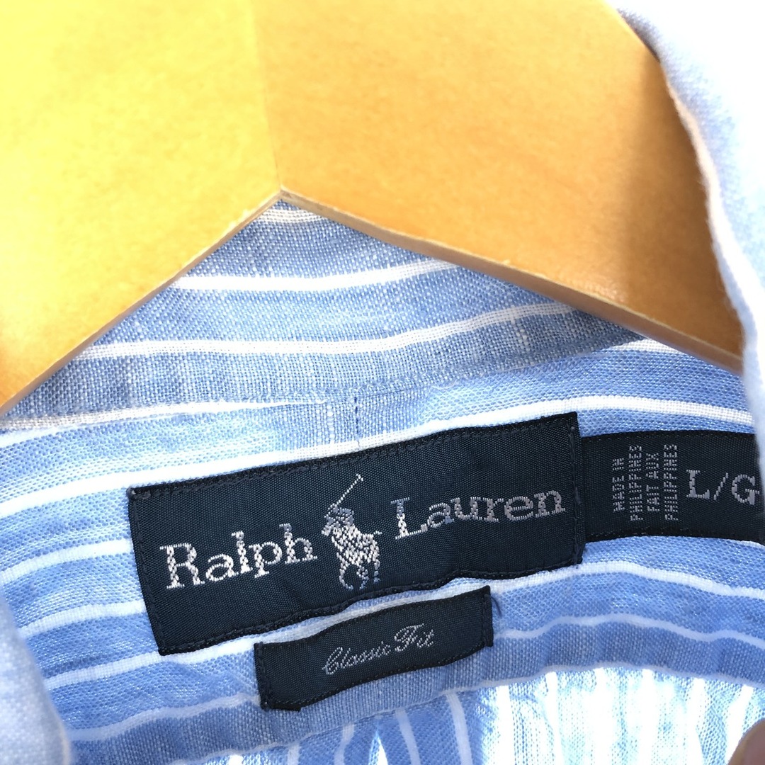 Ralph Lauren(ラルフローレン)の古着 ラルフローレン Ralph Lauren Ralph Lauren CLASSIC FIT ボタンダウン ストライプ柄 半袖 リネンシャツ メンズL /eaa443005 メンズのトップス(シャツ)の商品写真