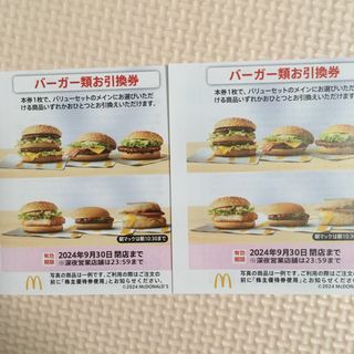 ミニレター☆マクドナルド　バーガー類お引換券　2枚☆株主優待☆2024.9(フード/ドリンク券)