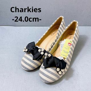 Charkies チャーキーズ　リボン　パンプス　ストライプ　2way 24.0(ハイヒール/パンプス)