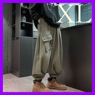 カーゴパンツ バルーン ワイドパンツ 袴パンツ ダボ メンズ XL カーキ 人気(ワークパンツ/カーゴパンツ)