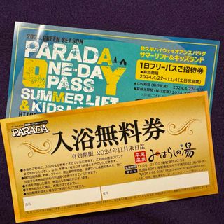 長野県佐久市　佐久スキーガーデンパラダ　1日フリーパス& 日帰り入浴券(遊園地/テーマパーク)