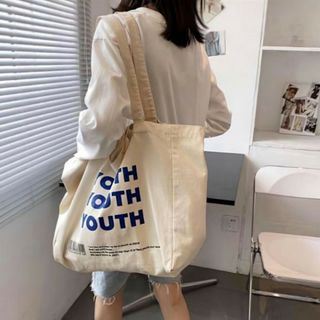 youth ロゴ キャンバストート 帆布 きなり 綺麗 美品 大容量 安い 青(トートバッグ)