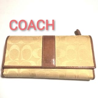 コーチ(COACH)のCOACH コーチ 長財布 シグネチャー イエロー系 クリーム色 ジャガード(財布)