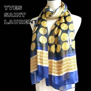 イヴサンローラン(Yves Saint Laurent)のYSL イヴサンローラン スカーフ ストール コイン柄 シルク 大判 ストール(バンダナ/スカーフ)