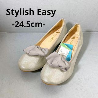 未使用品 Stylish Easy パンプス ローヒール リボン 美脚　24.5(ハイヒール/パンプス)