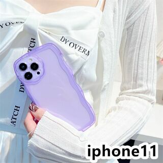 iphone11ケース　透明　波型花 耐衝撃紫434(iPhoneケース)