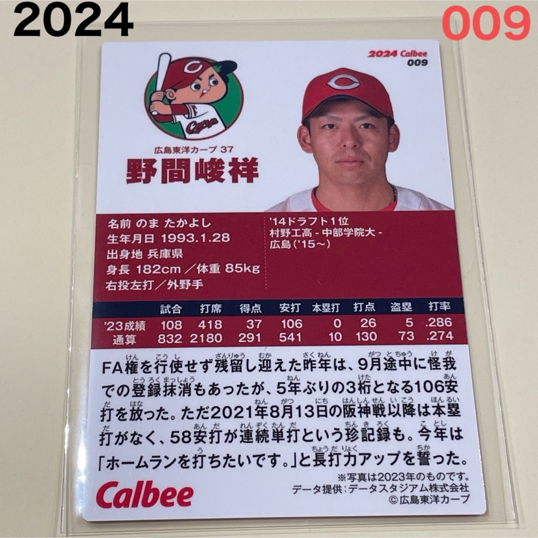 広島東洋カープ - 【2024プロ野球チップス】野間 峻祥 広島東洋 広島東洋カープ - 【2024プロ野球チップス】野間 峻祥 広島東洋