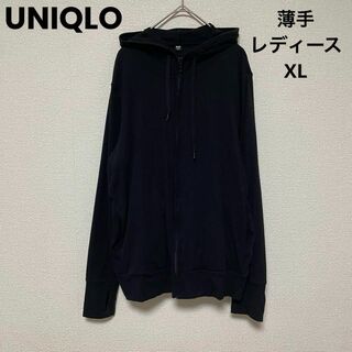 UNIQLO - xx165 ユニクロ/長袖フードパーカー/ジップアップ/ポケット/黒/レディース