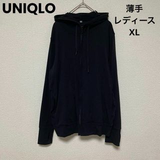 ユニクロ(UNIQLO)のxx165 ユニクロ/長袖フードパーカー/ジップアップ/ポケット/黒/レディース(パーカー)