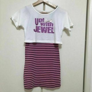 半袖Tシャツ付きワンピース 120cm 白 ピンク ボーダー柄(ワンピース)