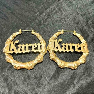 KAREN 名前　フープ　ピアス　ゴールド　ヒップホップ　ネーム　バンブー(ピアス)