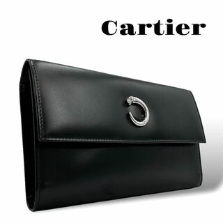 外観美品 Cartier カルティエ長財布 二つ折り パンテール レザー 黒