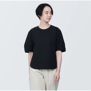 MUJI (無印良品) - 【新品】　無印良品　涼感　ブロード　半袖ブラウス　ブラックL