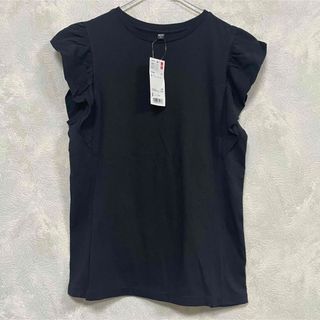 ユニクロ(UNIQLO)のGW限定値下げ！【新品】ユニクロ フリル スリーブT 綿 レーヨン S 黒(Tシャツ(半袖/袖なし))